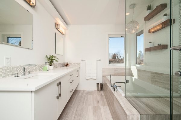 modern white bathroom in a Colorado home